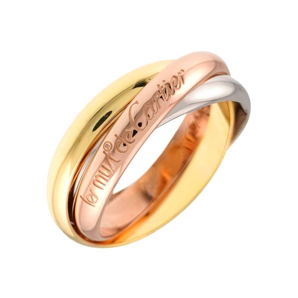 Cartier Trinity Medium MM #58 Ring, 18K Yellow Gold, White Pink Triple Band, ...